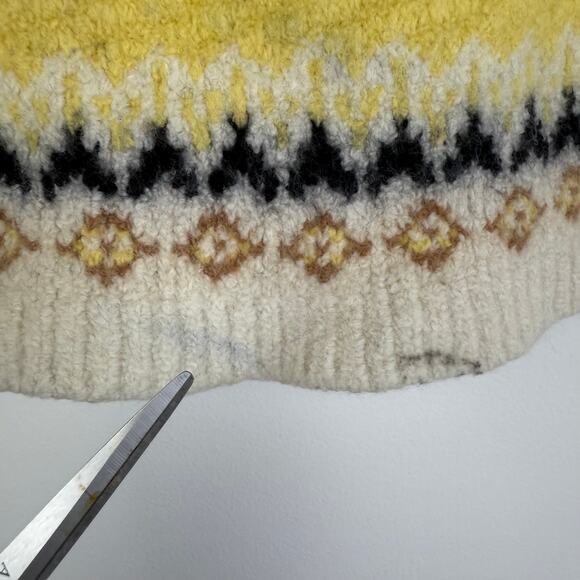 A.L.C. Womens Landry Fair Isle Nordic 100% Merino Wool Yellow Sweater XS READ - Picture 9 of 12
